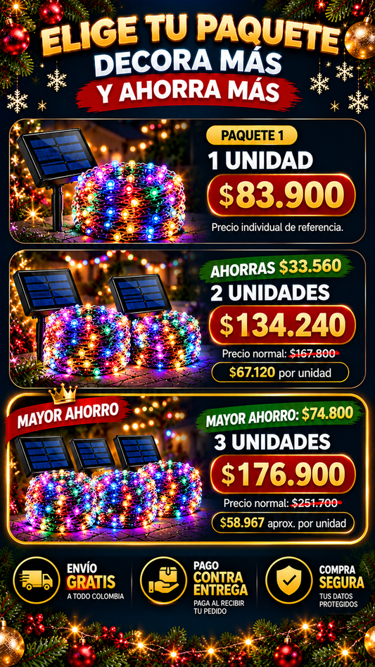 🎄Luces Navideñas RGB 20 Metros Solar🎄
